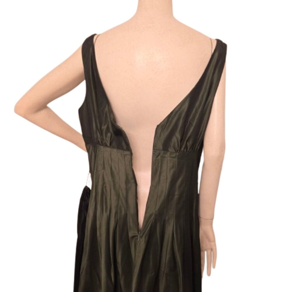 JNY Emerald Green Olive Fitted Bubble Hem Cocktail Dress Bubble Skirt Satin - Picture 5 of 9